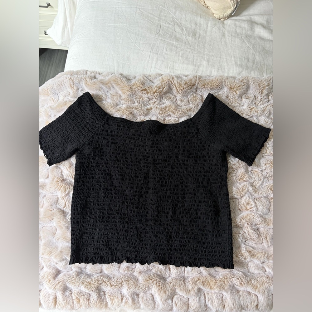 Black Ribbed Off the Shoulder Top - Picture 2 of 3